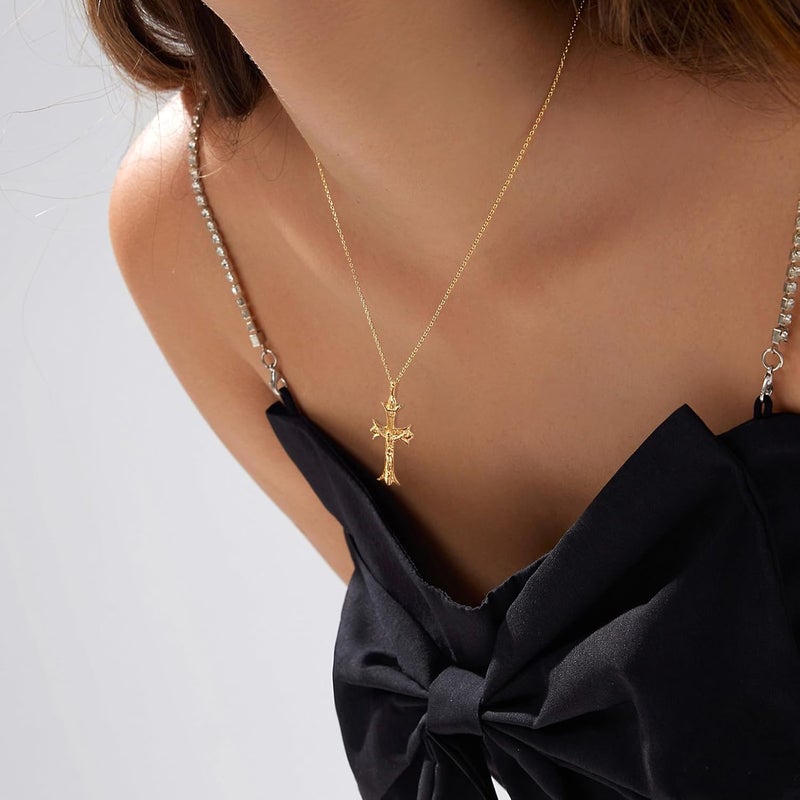 Partm Gold Cross Necklace for Women 14K Plated Dainty Pendant Cross Chain Faith Crucifix Choker Baptism Necklace for Women Trendy Religious Jewelry Hypoallergenic - Image 4